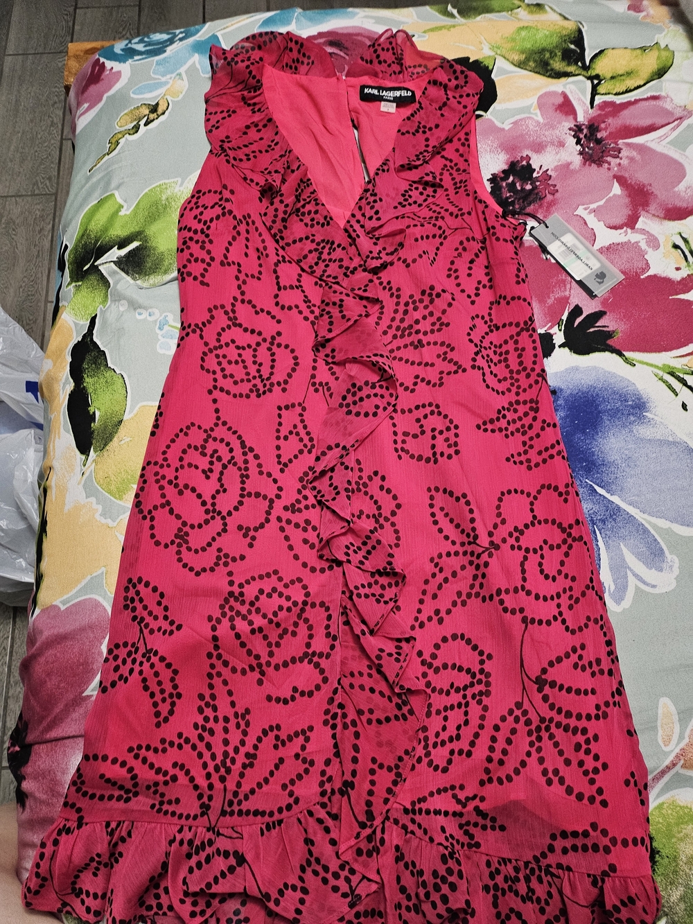 Karl Lagerfeld Pink Sleeveless Ruffle Front Dress